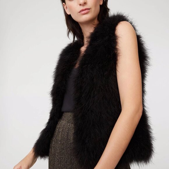 CLUB MONACO Violet Soot Black Genuine Feather Fur Vest, Size M - Picture 2 of 15
